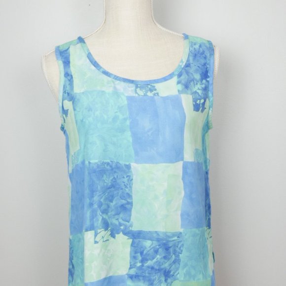 Vintage Y2K Nancy Bolen Light Blue Checkerboard Pattern Patchwork Tank Small - Picture 8 of 9
